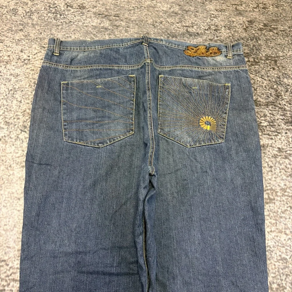 Vintage Akademiks Jeans Mens 44x33 Blue Embroidered Baggy Wide Leg Skater Y2K
